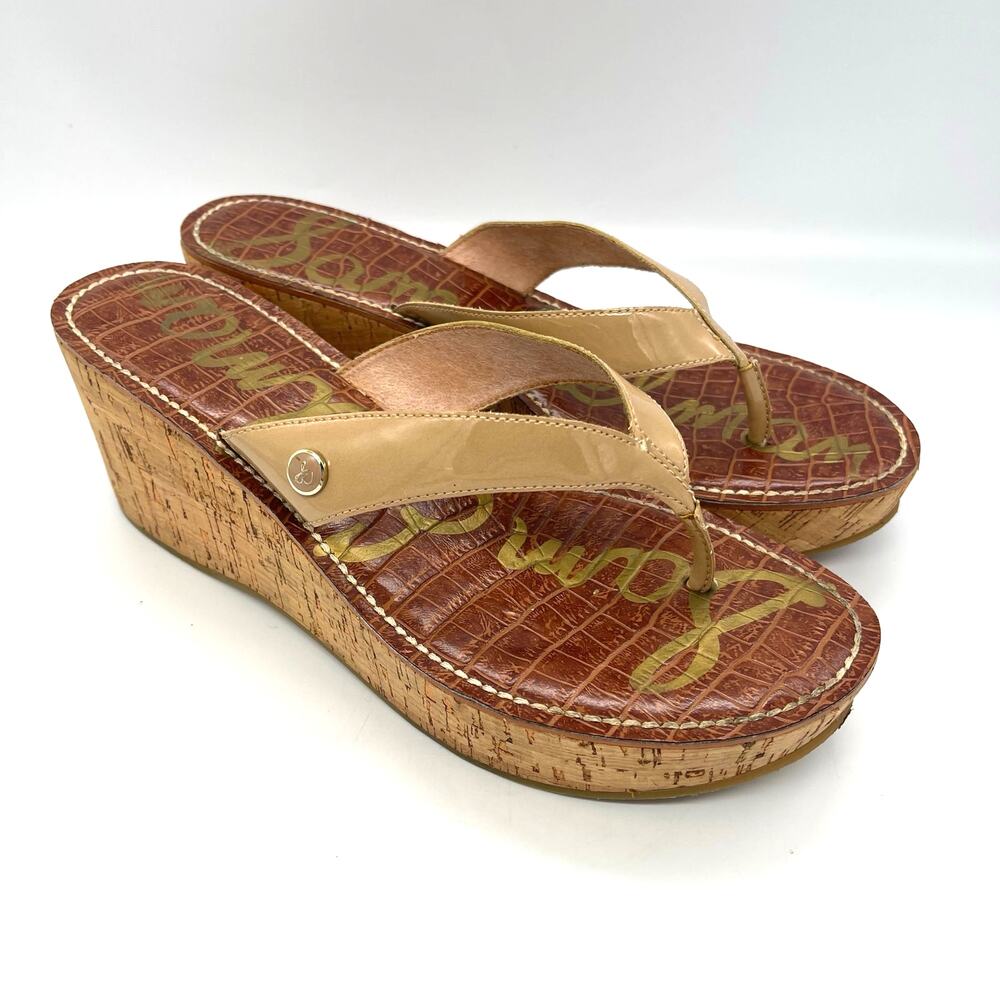 Sam Edelman Women's Romy Cork Wedge Thong Sandals Size 10